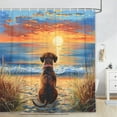 thumbnail image 3 of Funny Dog Shower Curtain, Hilarious Dog on Sunset Sunrise Beach Seascape Art Shower Curtain Set, Nautical Ocean Bath Accessories Coastal Seaside Bathroom Decor with 12PCS Hooks, 70X70IN, 3 of 5