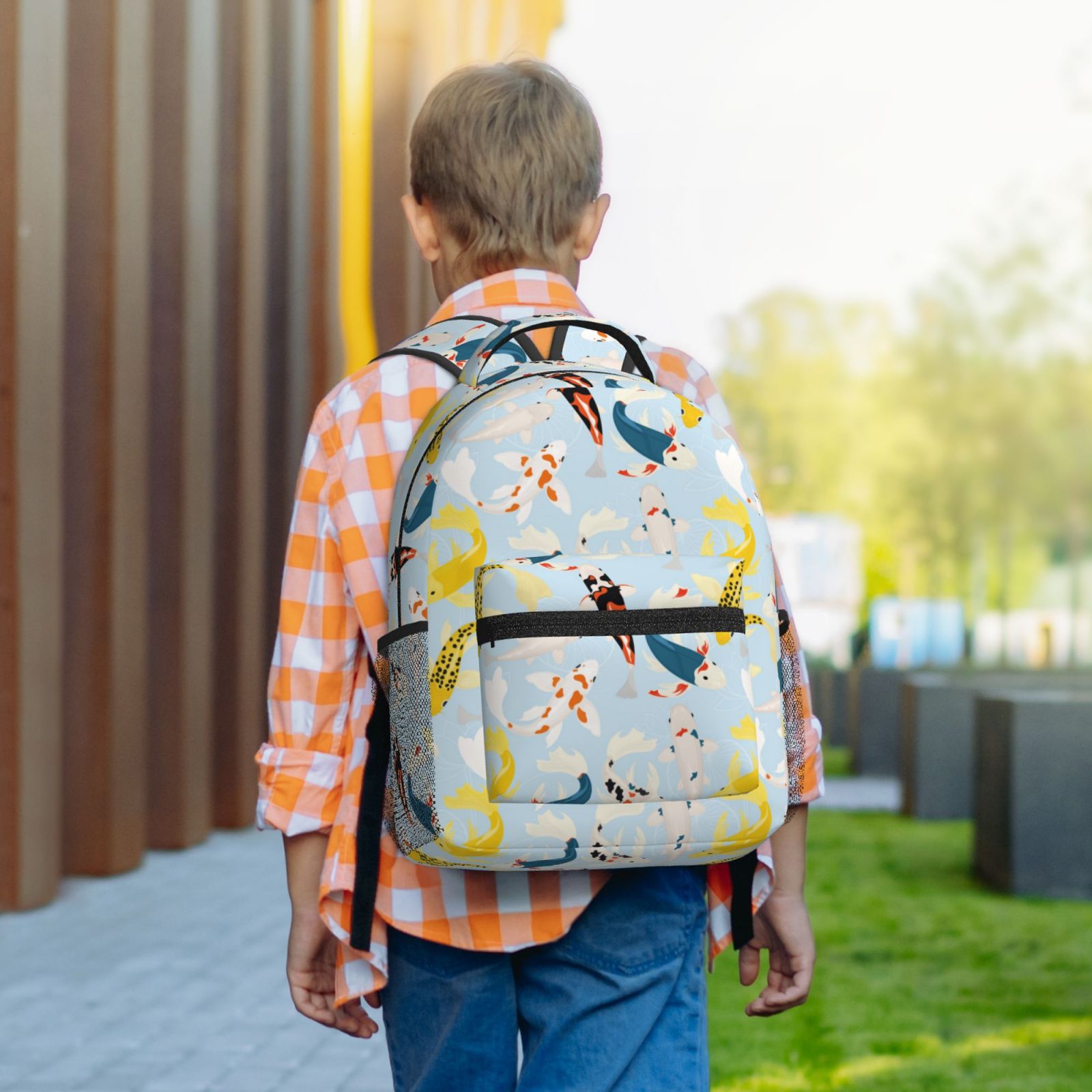 Rateoe Japanese Carps Pattern Durable Student Backpack Laptop Bag- Ergonomic Design, Waterproof Twill Fabric - Ideal for School, Travel, and Outdoor Activities