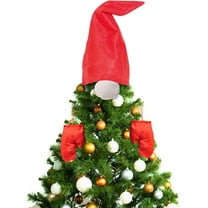 Christmas-Gnomes Hat Tree Topper - Santa Hat Bush Kit with Nose and Gloves, Large Swedish Scandinavian Tomte Plush Ornaments Decor for Xmas Holiday Party Home Decorations