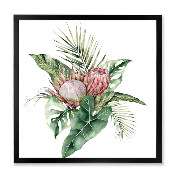 Designart 'Queen Proteas Palm & Monstera Leaves' Traditional Framed Art Print