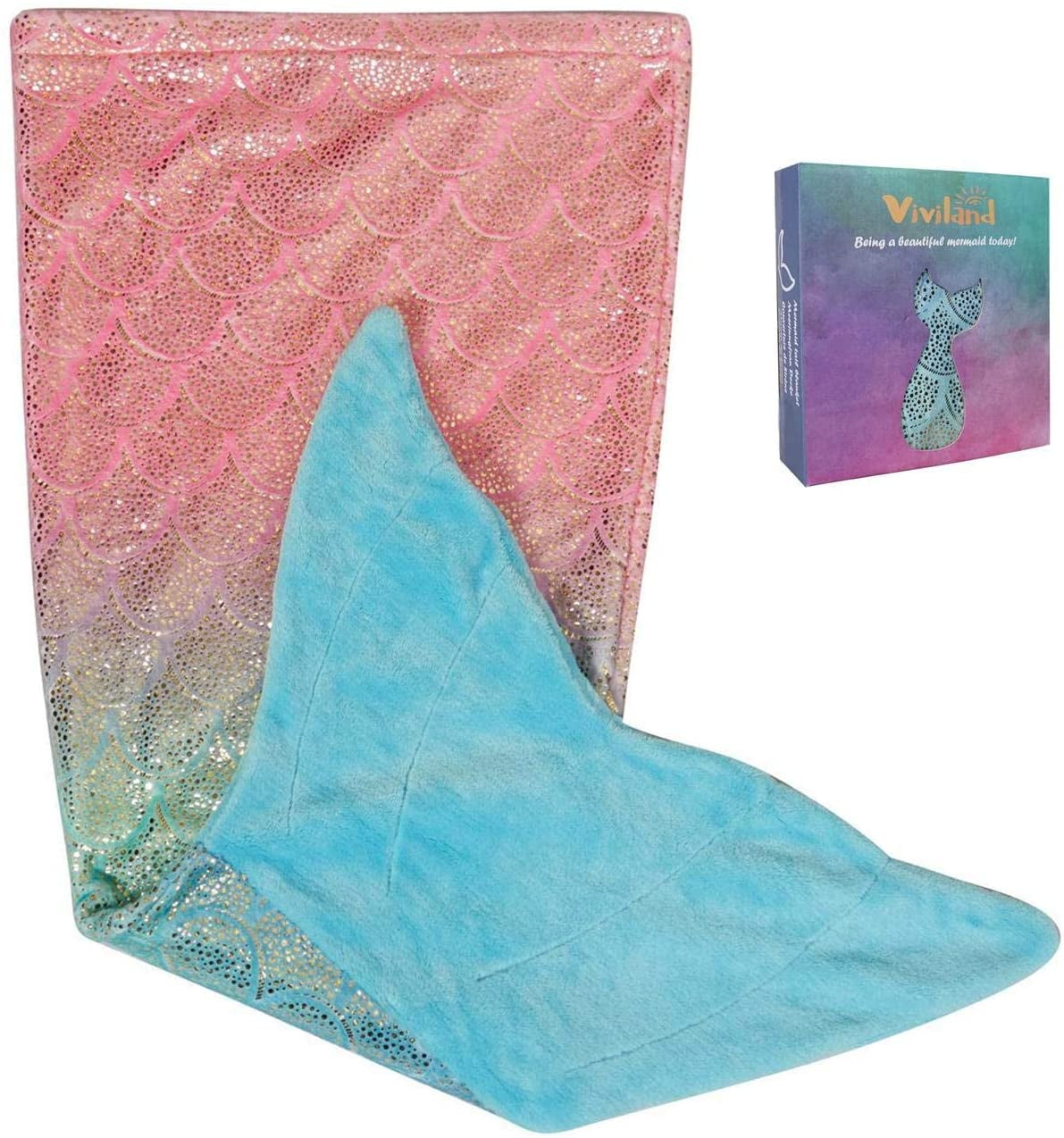 Viviland Kids Mermaid Tail Blanket for Girls Teens Glittering Fish