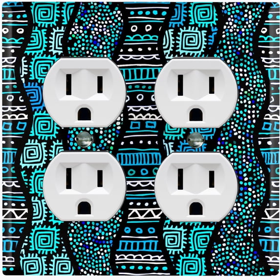 Metal Light Switch Plate Cover Safari African Tribal Art Pattern Teal SFR002