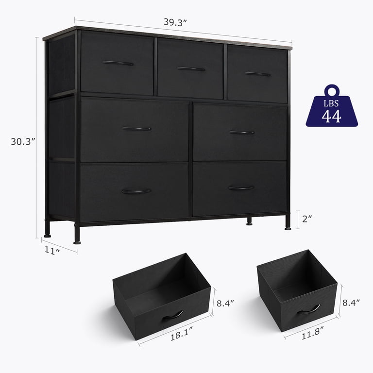 edx, 7 Drawer Dresser, Black, Fabric Storage, Wooden Top