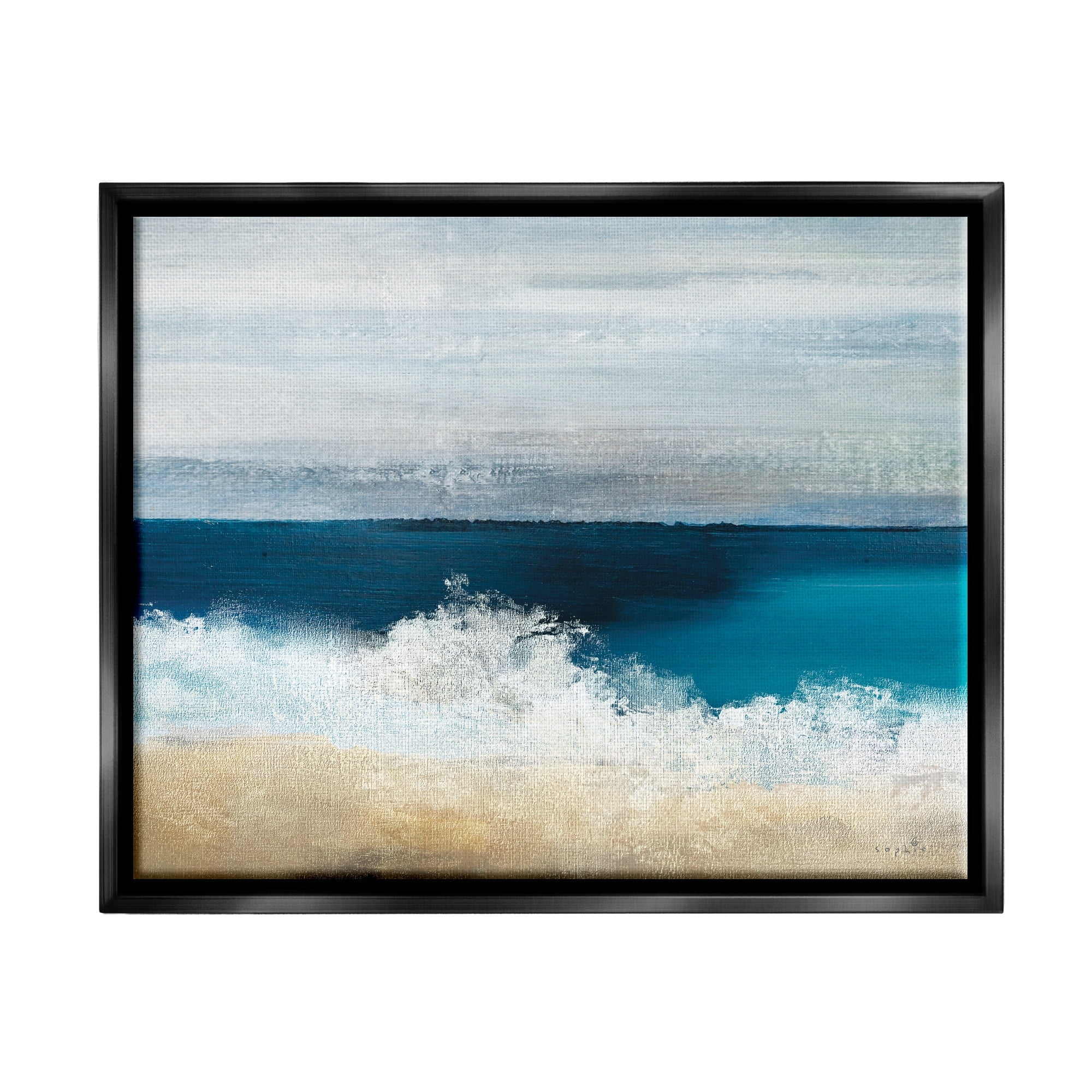 Stupell Industries Beach Waves Crashing Foam Panoramic Ocean View Painting Jet Black Floating Framed Canvas Print Wall Art, Design by Sophie 6