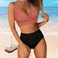 thumbnail image 2 of PWPSG Crisscross Twist Solid High Waisted Two Piece Swimsuit Butt Lifting Contouring for Daily Swimming Brown M, 2 of 6