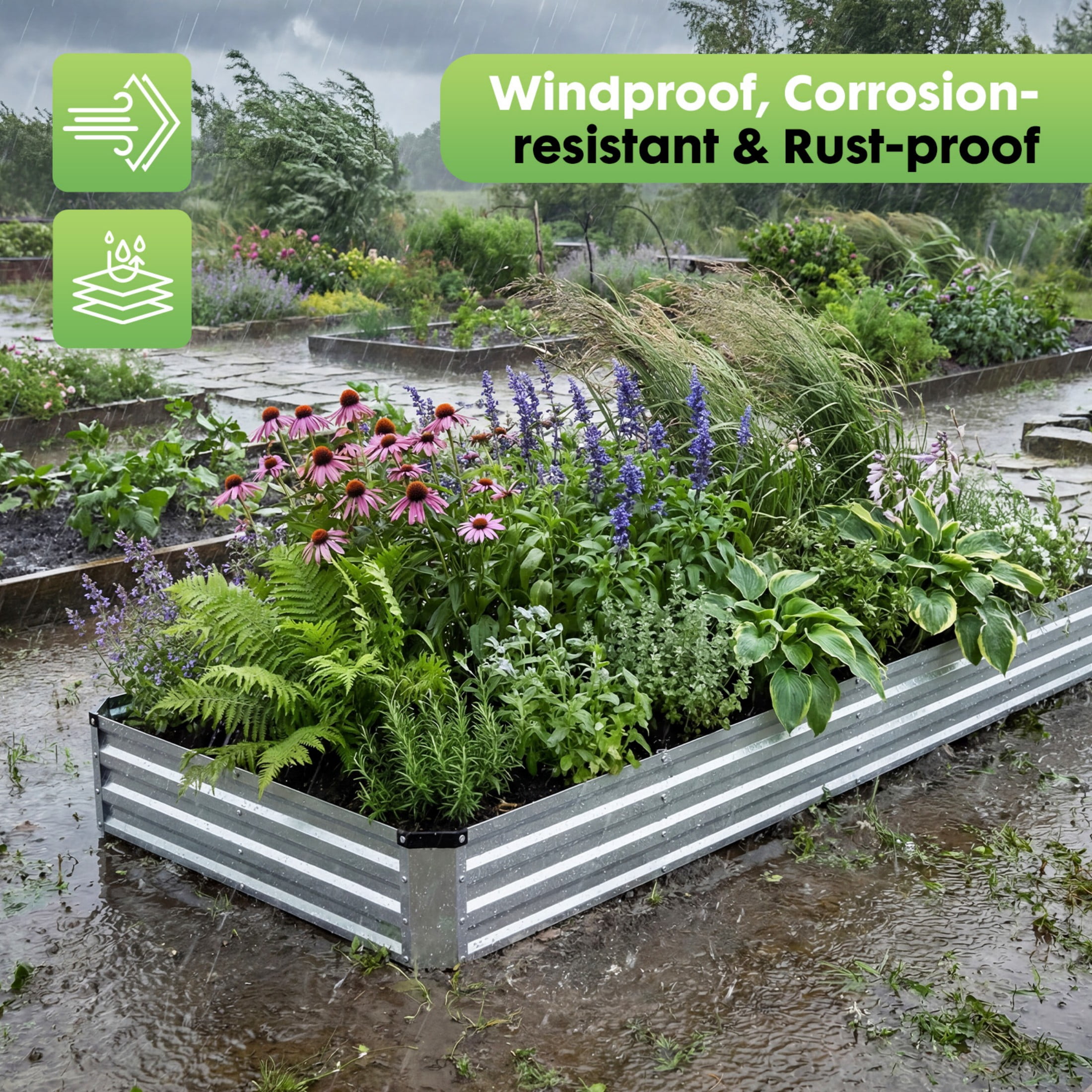 SHOUFTW 8x4x1 ft Galvanized Rectangular Raised Garden Bed, Outdoor Metal Planter Box with Rust-Resistant Steel, Easy to Assemble, Ideal for Vegetables, Flowers & Herbs