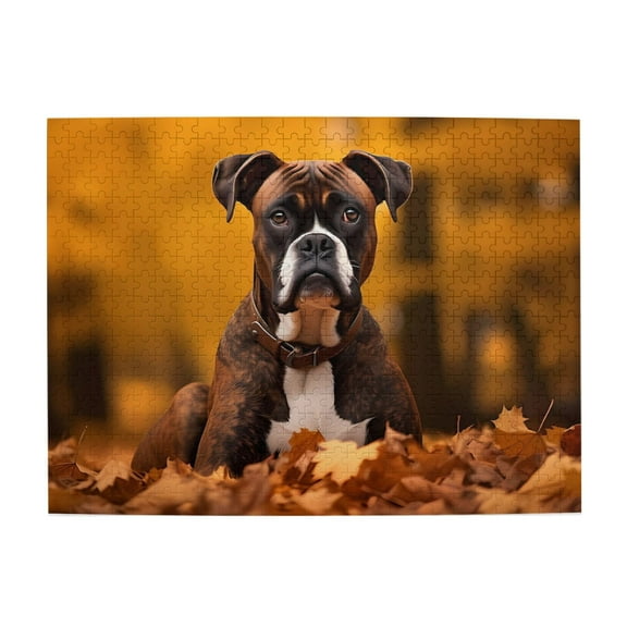 500-Piece Wooden Jigsaw Puzzle for Adults - Boxer Dog Autumn Leaves , Fun & Relaxing Interlocking No-Dust Puzzle for Family, Home Decor & Holiday Gifts