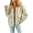 thumbnail image 2 of Women Casual Long Sleeve Jackets Collared Texture Cute Coats Trendy Button Snap Fall Jacket with Pockets Beige L, 2 of 7