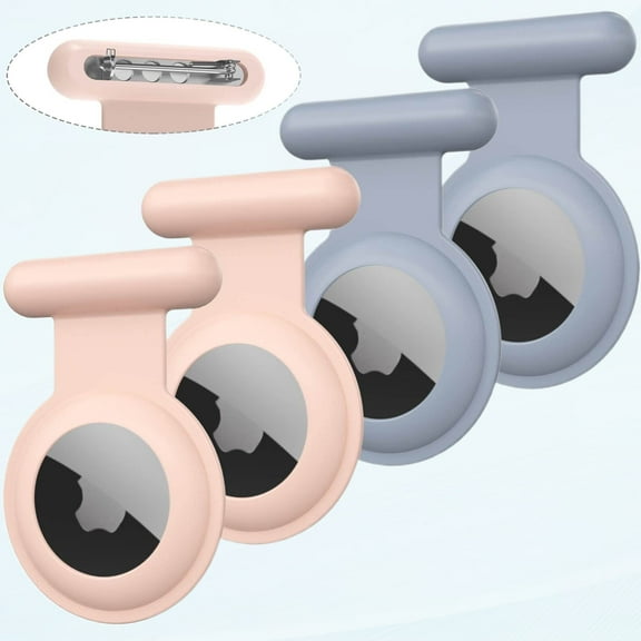 Air Tag Holder for Kids 4 Pack Silicone Air Tag Case with Invisible Pin Hidden Apple Air Tag GPS Tracker Protective Cover for Clothing Backpack Luggage (Pink, Pink, Gray, Gray)