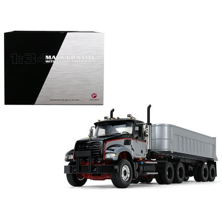 Mack Granite with End Dump Trailer Black and Silver 1/34 Diecast Model by First