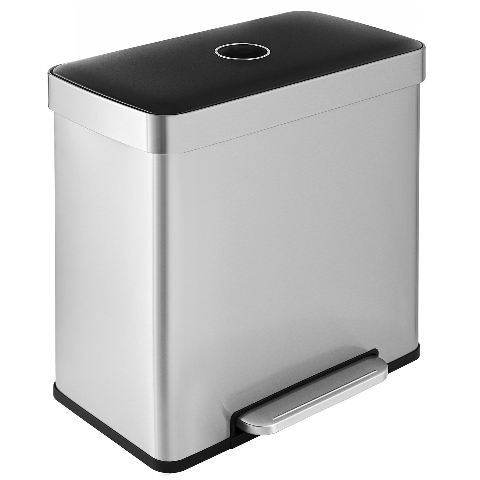 60L Step Trash Can with Dual Plastic Inner Buckets Recycling Bin for Home Office 