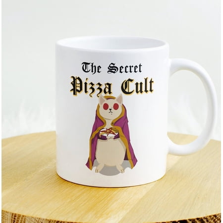 The Secret Pizza Cult Coffee Cup, Pizza Cat Mug, For Cat And Pizza Lover, Bad Drawing Mug, Cat Owner Gift, Ceramic Mug 11oz