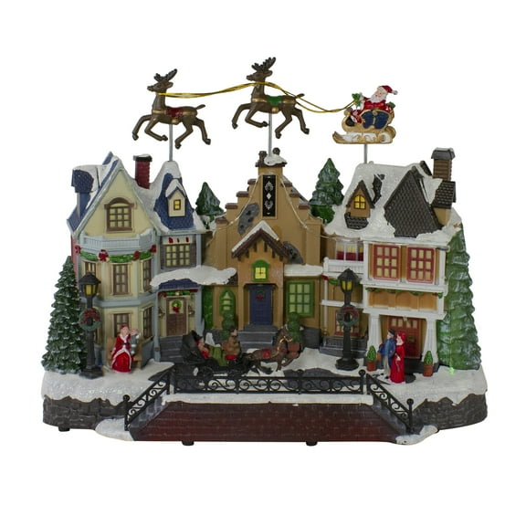 Northlight LED Lighted and Animated Christmas Village with Flying Sleigh Decoration - 16"