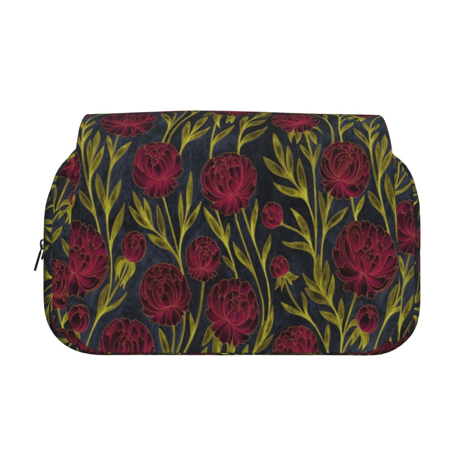 Rateoe Burgundy Peony Flowers Pattern Double Clamshell Pen Case, Storage Organizer with Two Zipper Compartments– Holds Up to 50 Pencils & Pens