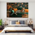 thumbnail image 4 of Mudket Framed Leopard on Green Velvet Sofa Canvas Wall Art, Leopard Print Living Room Wall Decor, Floral Animal Wall Art Ready to Hang - 12"L x 8"W, 4 of 10