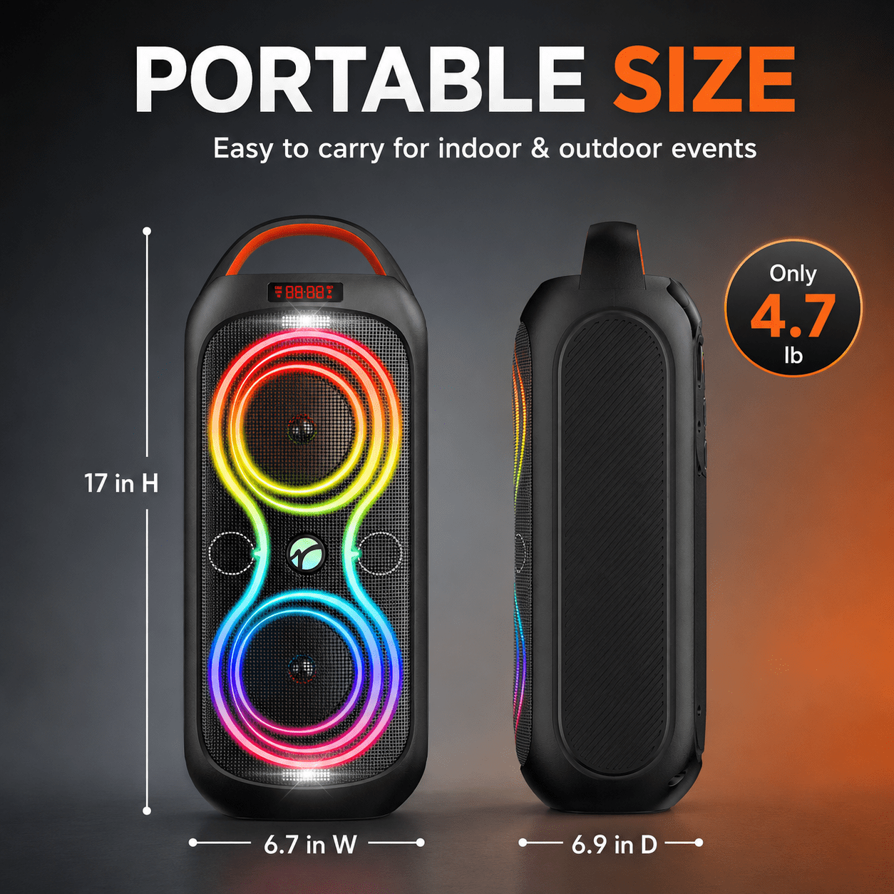 Wireless Bluetooth Speaker, 60W Loud Party Speaker with Beat Sync Lights, TWS Stereo, 4400mAh Power Bank, FM, AUX, TF, USB, Portable Handle Speaker for Outdoor Camping Beach Garage Home Party