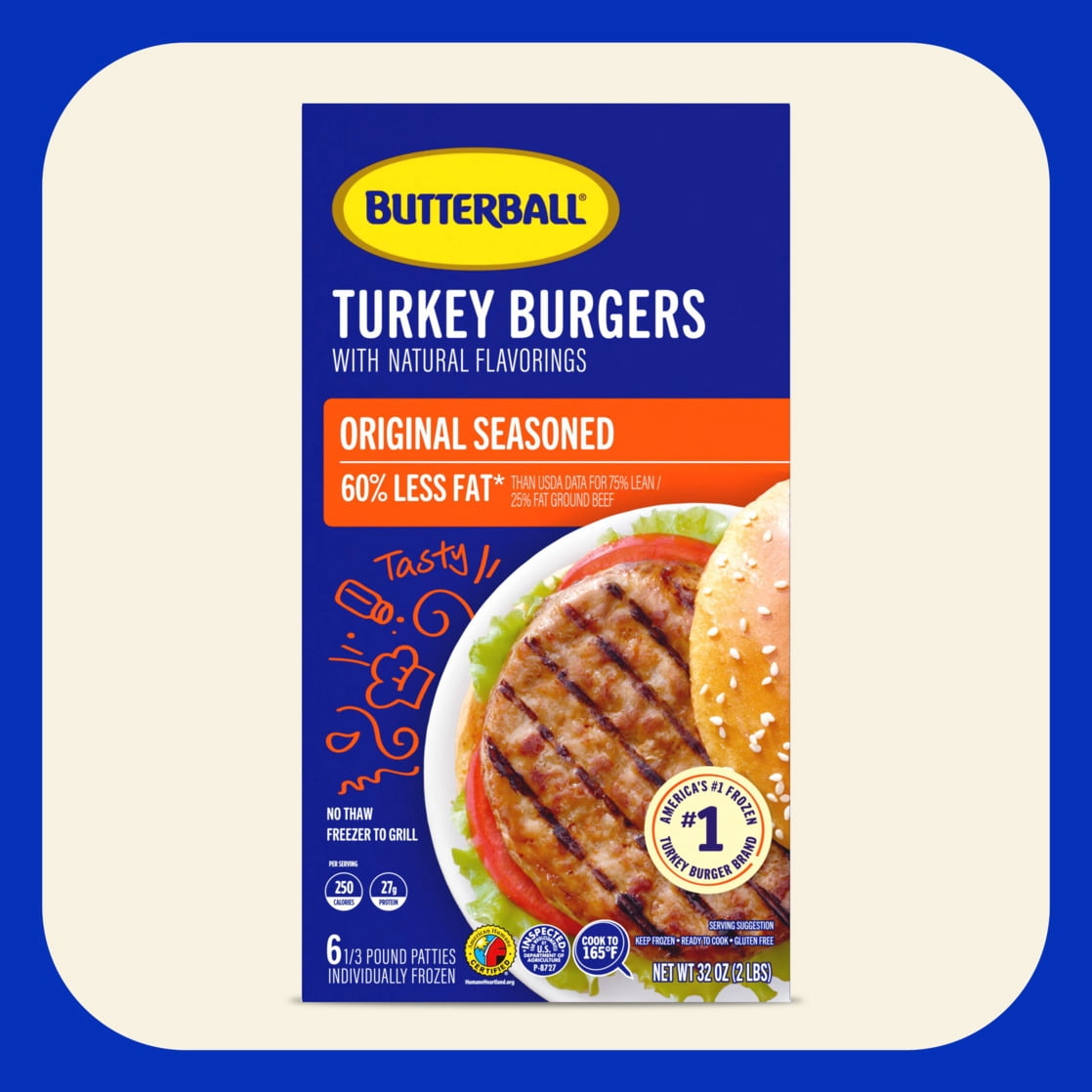 Butterball Frozen Turkey Burgers, Original Seasoned, 1/3 lb Patties, 6 Count/2 lbs