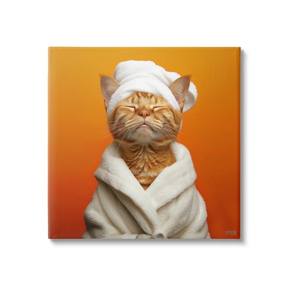Stupell Industries Cat in Bathrobe Animals & Insects Painting Gallery Wrapped Canvas Art Print Wall Art, 17 x 17