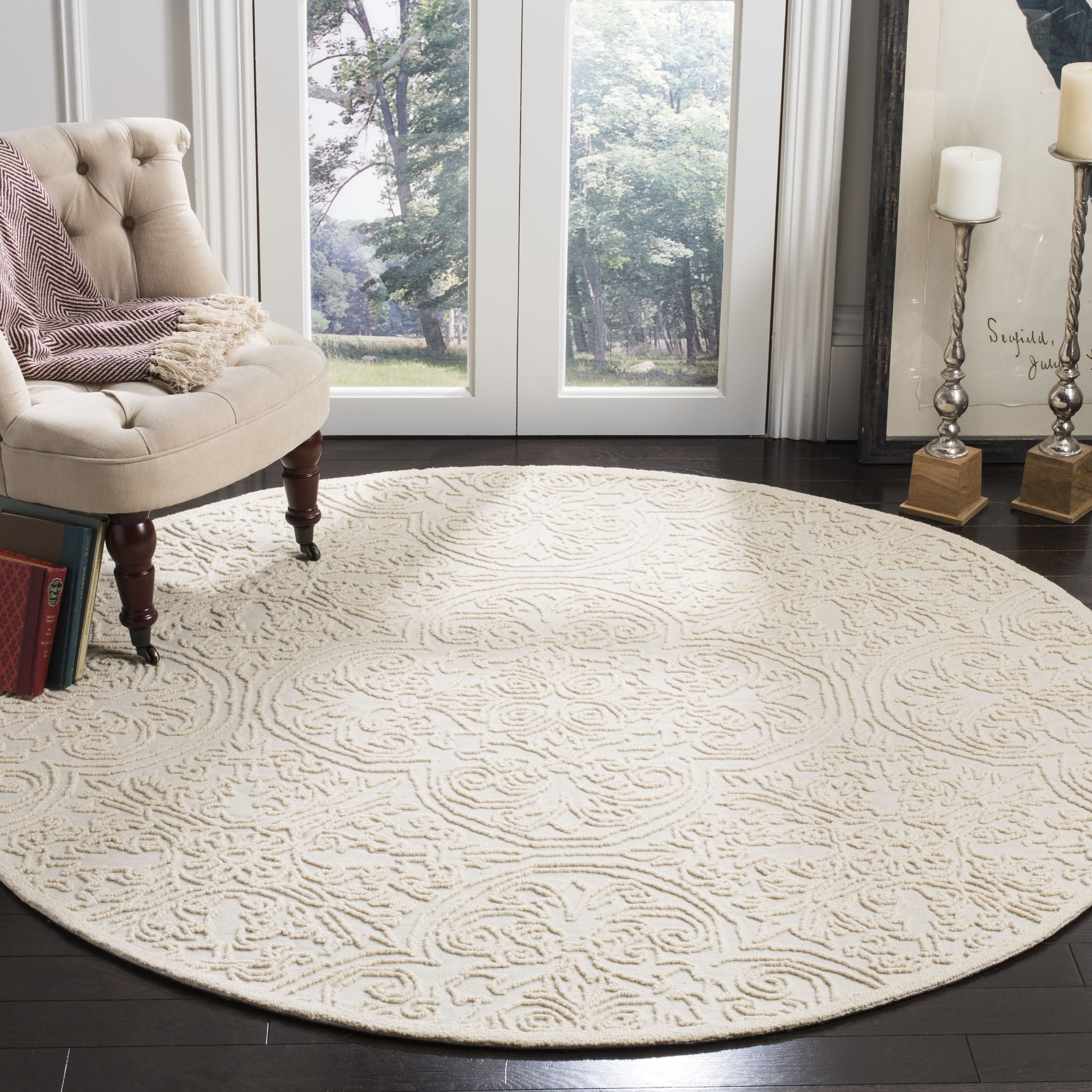 SAFAVIEH Trace Burton Geometric Area Rug, Ivory, 8' x 8' Round