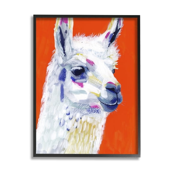 Stupell Industries Modern Llama Red Background Animals & Insects Painting Black Framed Art Print Wall Art