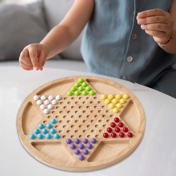 Jeu De Dames Chinoises En Bois – Plateau Hexagonal Avec Perles De Verre – Pour Enfants Dès 3 Ans – Idéal Famille