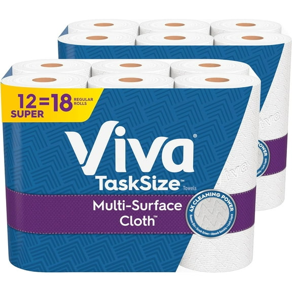 Multi-Surface Cloth Paper Towels, Task Size - 12 Super Rolls (2 Packs of 6) - 81 Sheets Per Roll