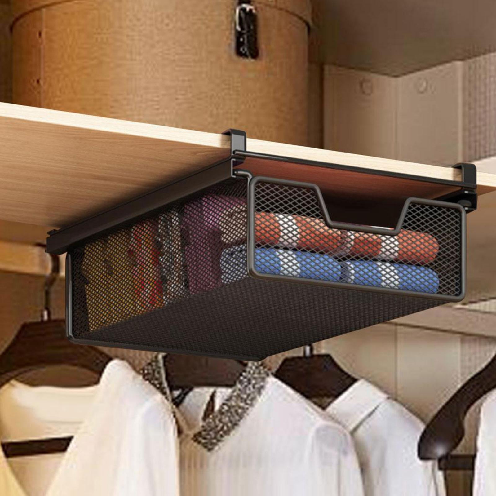 Drawer Storage Basket Under Shelf Organizer Steel Wire Mesh Pull Out Design for Desk Kitchen Counter Wardrobe