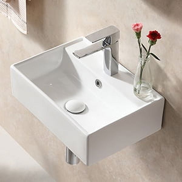 Wall Mounted Bathroom Sink,17.71"x 12.2" White Ceramic Rectangular Vessel Sink Above Counter White