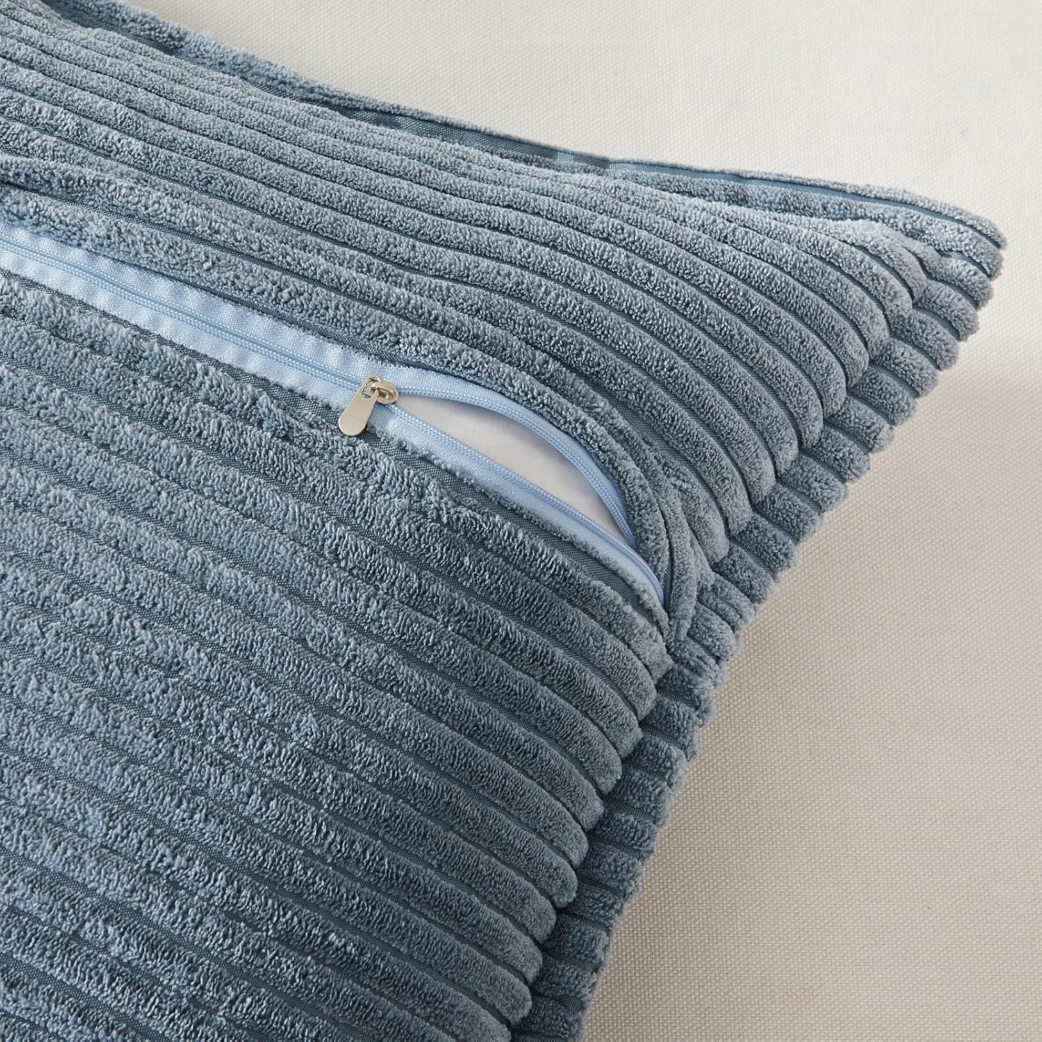 Topfinel 20" x 20" Wide Side Pillowcase,Corduroy Decorative Textured Pillow Cover,Blue,Set of 2