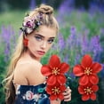 thumbnail image 3 of BYHONG Elegant Large Metal Double Luster Matte Flower Earrings Chic Statement Dangle Drop Flowers Wedding Earrings Anniversary Friendship Exquisite Jewelry Gifts Earrings for Women Red One Size, 3 of 5