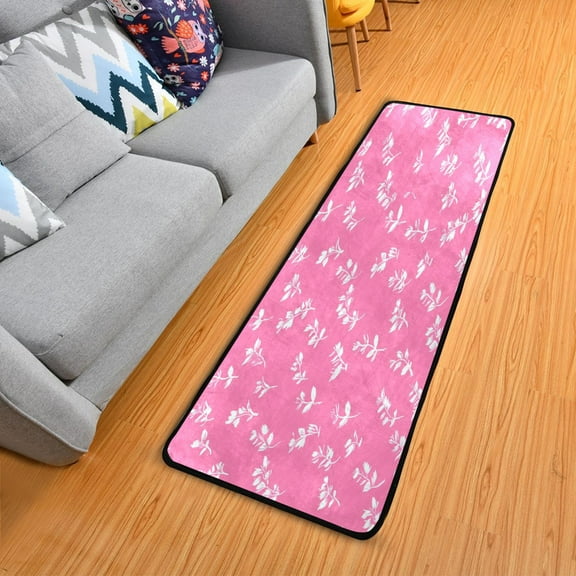 Pink Patterned Grass Elegant Area Rug 72" x 24" Non-Slip Polyester with Cotton Padding