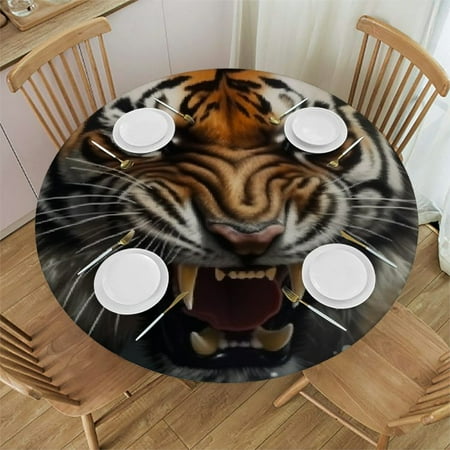 

BCIIG Tiger Water Teeth Round Table Cover Stain Resistant Washable for Indoor Outdoor Tablecloth Kitchen Dining Wedding Parties Elastic Edge 100% Polyester Fiber 38 -42