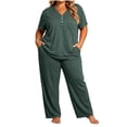 thumbnail image 2 of Bixock Plus Size Women Pajamas Sets 2 Piece Long Sleeve Pajama Set with Drawstring Pants and Pockets Solid Color Loungewear Maternity Clothings, 2 of 5
