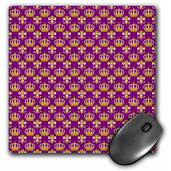 3dRose, Gold Crown and Fleur de lis on Royal Purple background, MousePad