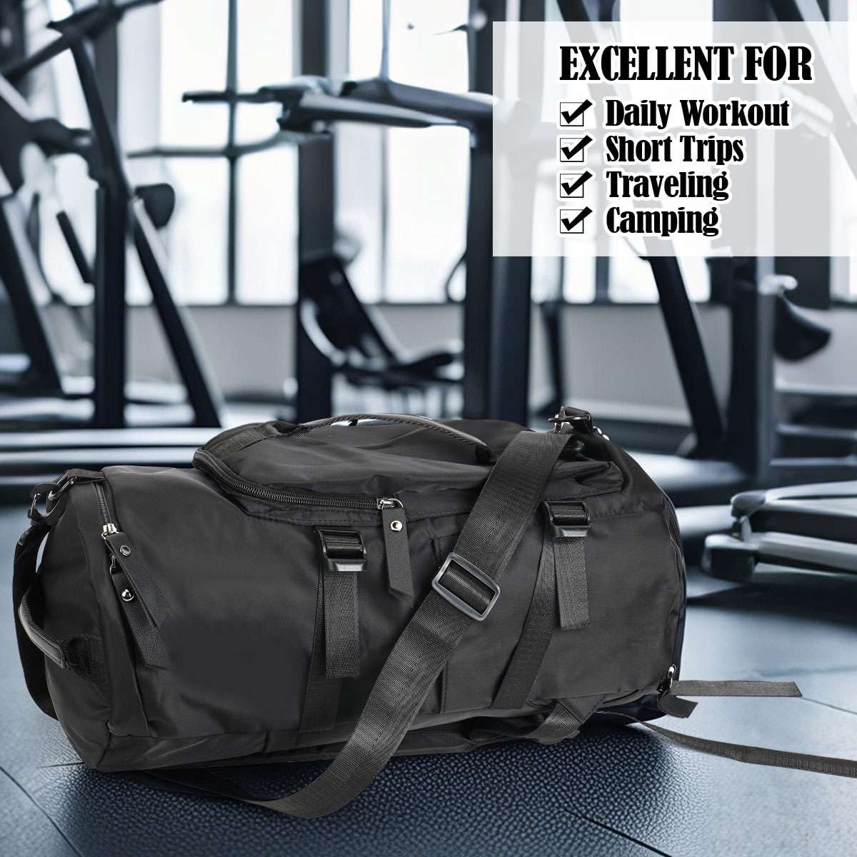 Deago Gym Bag for Men and Women Sports Duffle Bag Travel Backpack Weekender Overnight Bag with Shoes Compartment and Wet Pocket Black