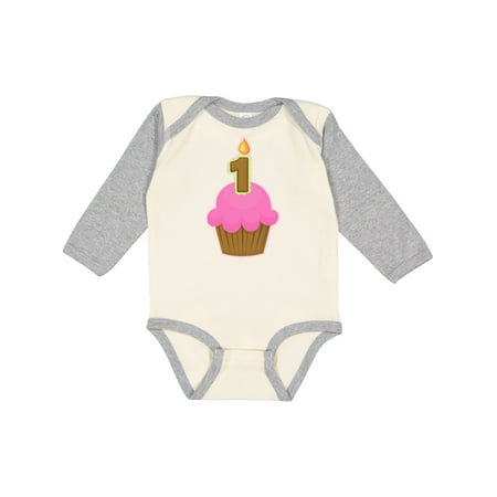 

Inktastic Pink 1st Birthday Cupcake Gift Baby Girl Long Sleeve Bodysuit