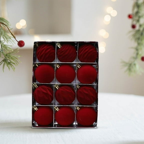 VAJUSO 12 Pcs 2.36" Flocked Christmas Balls Ornaments Multicolor Plush Decorative Hanging Baubles Xmas Tree Ornaments Holiday Window Party Decorations Wine