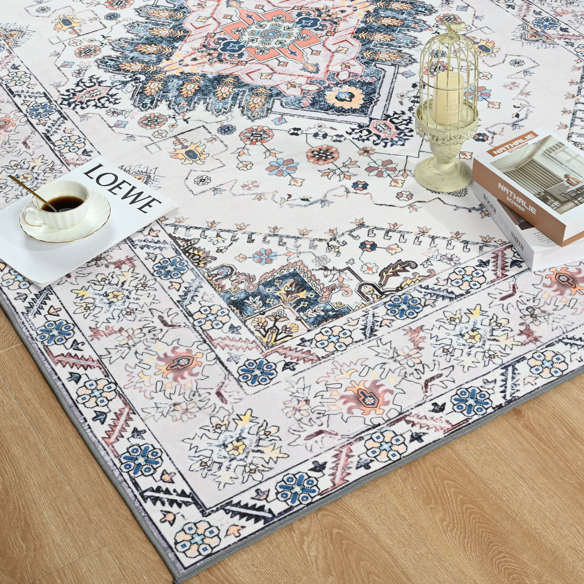 Softlife Ultra-Thin Chenille Vintage Area Rug Oriental Tribal Antique Carpet Boho Style, 9' x 11', Beige