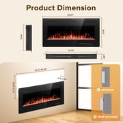 Auseo 36 inch Wall Mounted Indoor Electric Fireplace, Ultra-thin Low Noise Lightweight LED Fireplace Heater, Touch Screen, Timer, 1500W, Adjustable Flame Color and Speed, Black