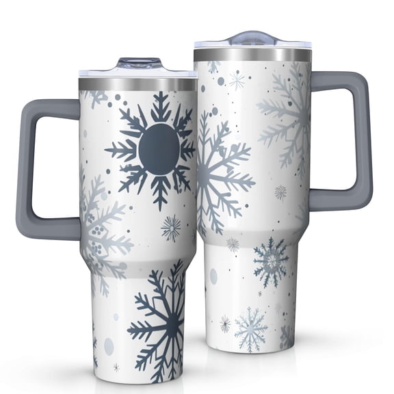 Blue Christmas Snowflake Pattern Tumbler with Handle and Lid,40oz Double Wall Vacuum Insulated Tumbler,Cups Gift for Women and Men