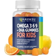 Havasu Nutrition Plant-Based Omega 3 6 9 Gummies for Kids with DHA, Orange & Lemon Flavor, 60 Count