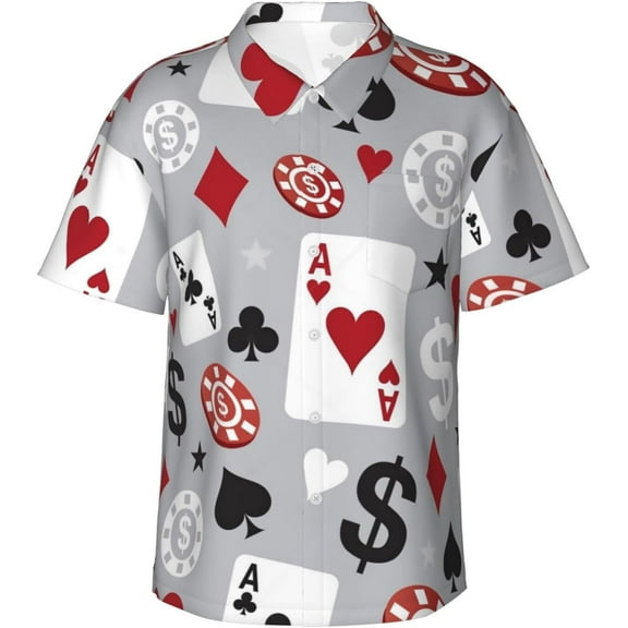 Poker Casino Seamless Pattern Mens Hawaiian Shirt Short Sleeve Casual Button Up Tropical Summer Beach Shirt