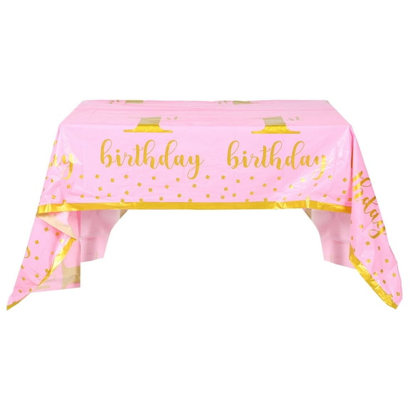 LEORX 2Pcs Birthday Tablecloths Pink PE Reusable Cover for Family Outings