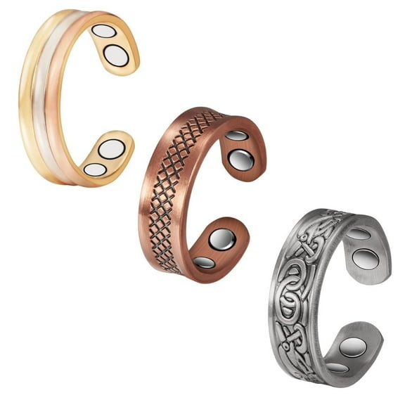 3PCS Copper Magnetic Rings Set for Ladies- Pure Copper Rings - 4 Magnets in Each Ring- Adjustable Size- Gift for Mom, Wife