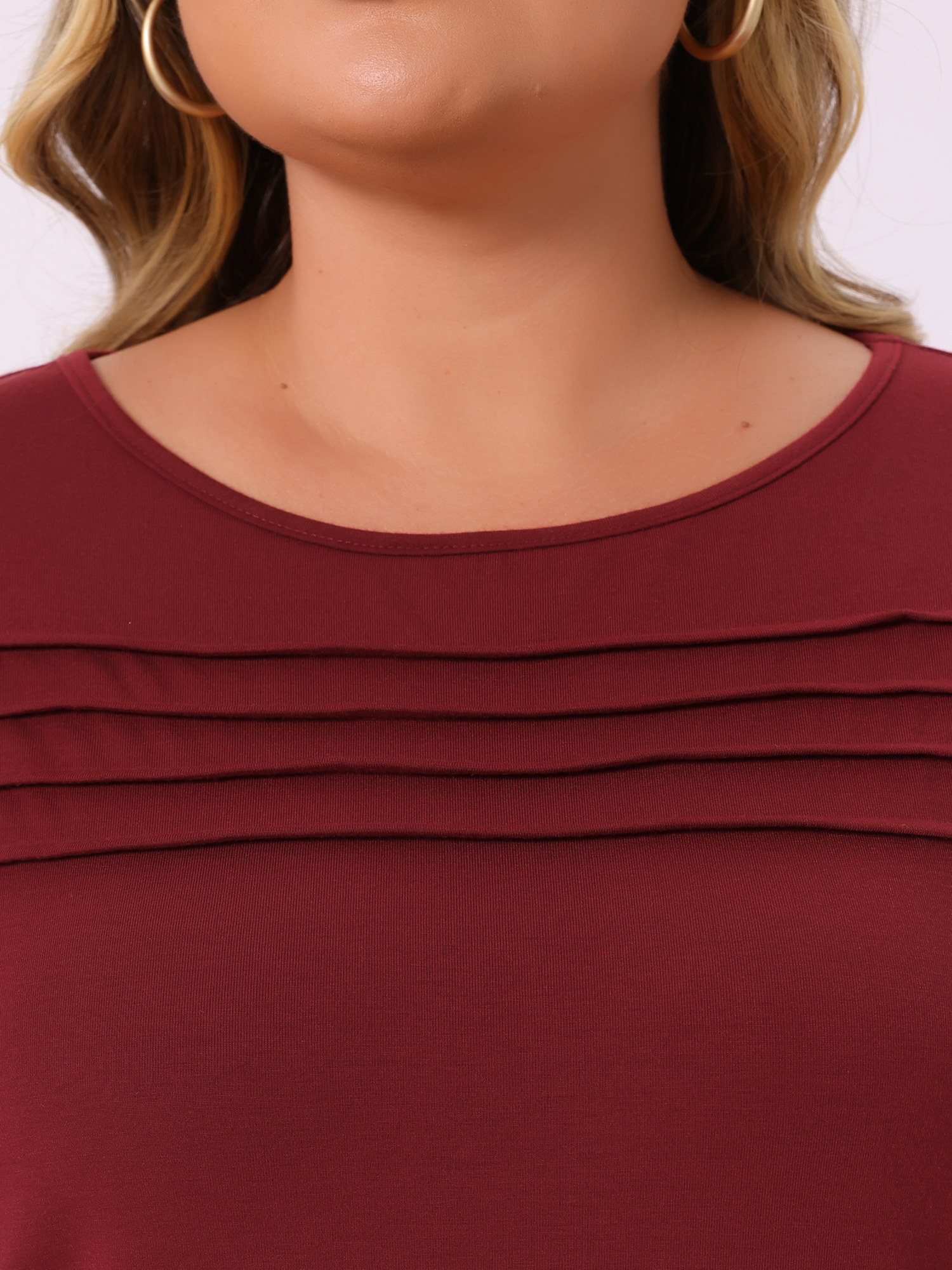 DARING DIVA Women's Plus Crew Neck T Shirt with Front Tucks 4X Burgundy