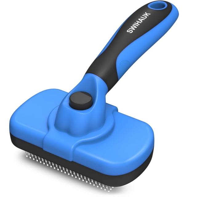 Slicker Brush Swihauk, autolimpiante, para perros y gatos, color azul