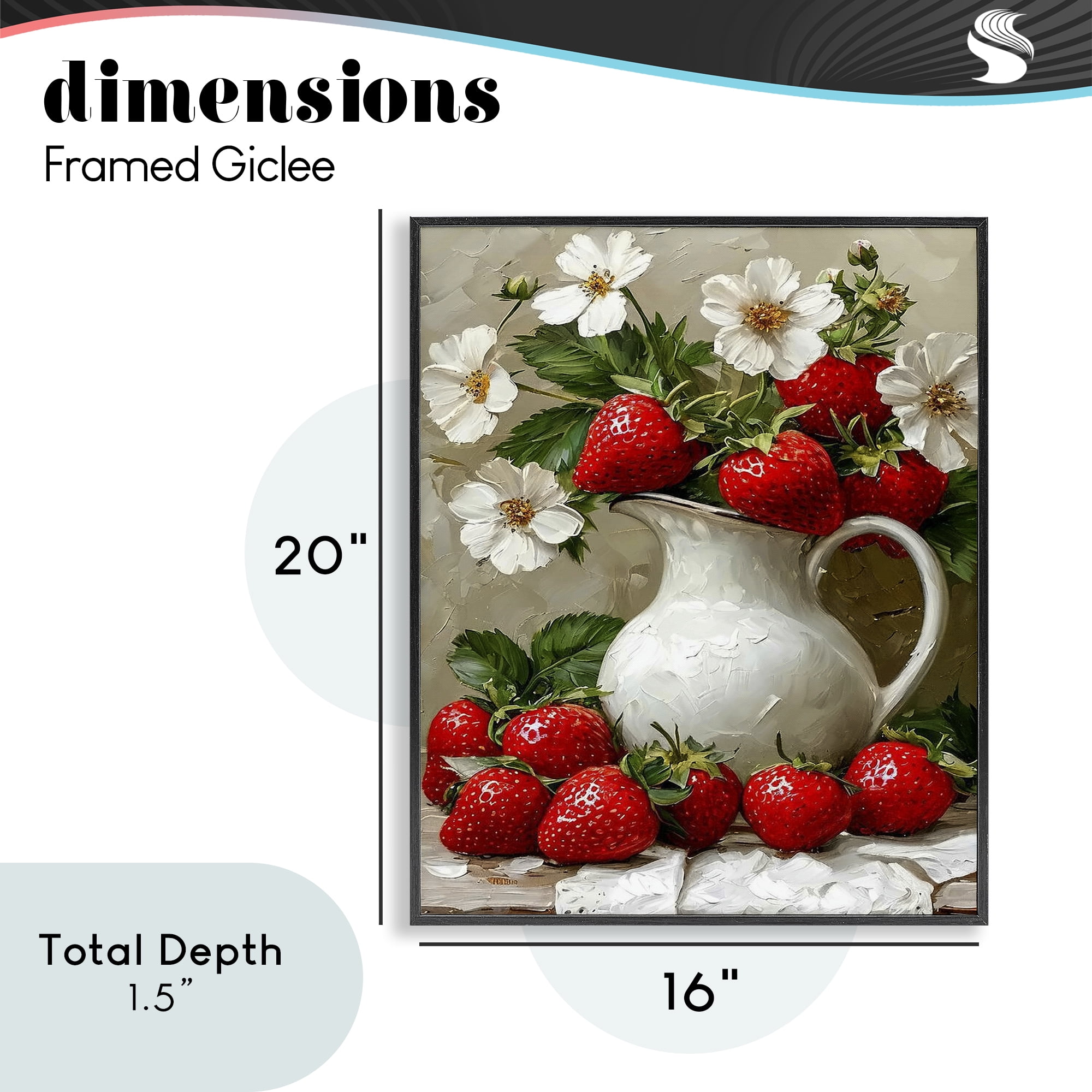 Painterly Strawberries Still Life Black Framed Giclee Art, design by Lettered and Lined
