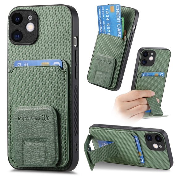 Allytechgroup Cards Holder Back Case for iPhone 12 mini, Vintage PU Leather TPU Shockproof Slim Kickstand Anti-Drop Protective Wallet Phone Case Cover for Apple iPhone 12 mini, Green