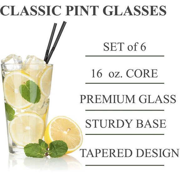 Set Of 6 Premium Beer Pint Glasses 16 oz Cocktail Mixing Glasses Beverage Cups