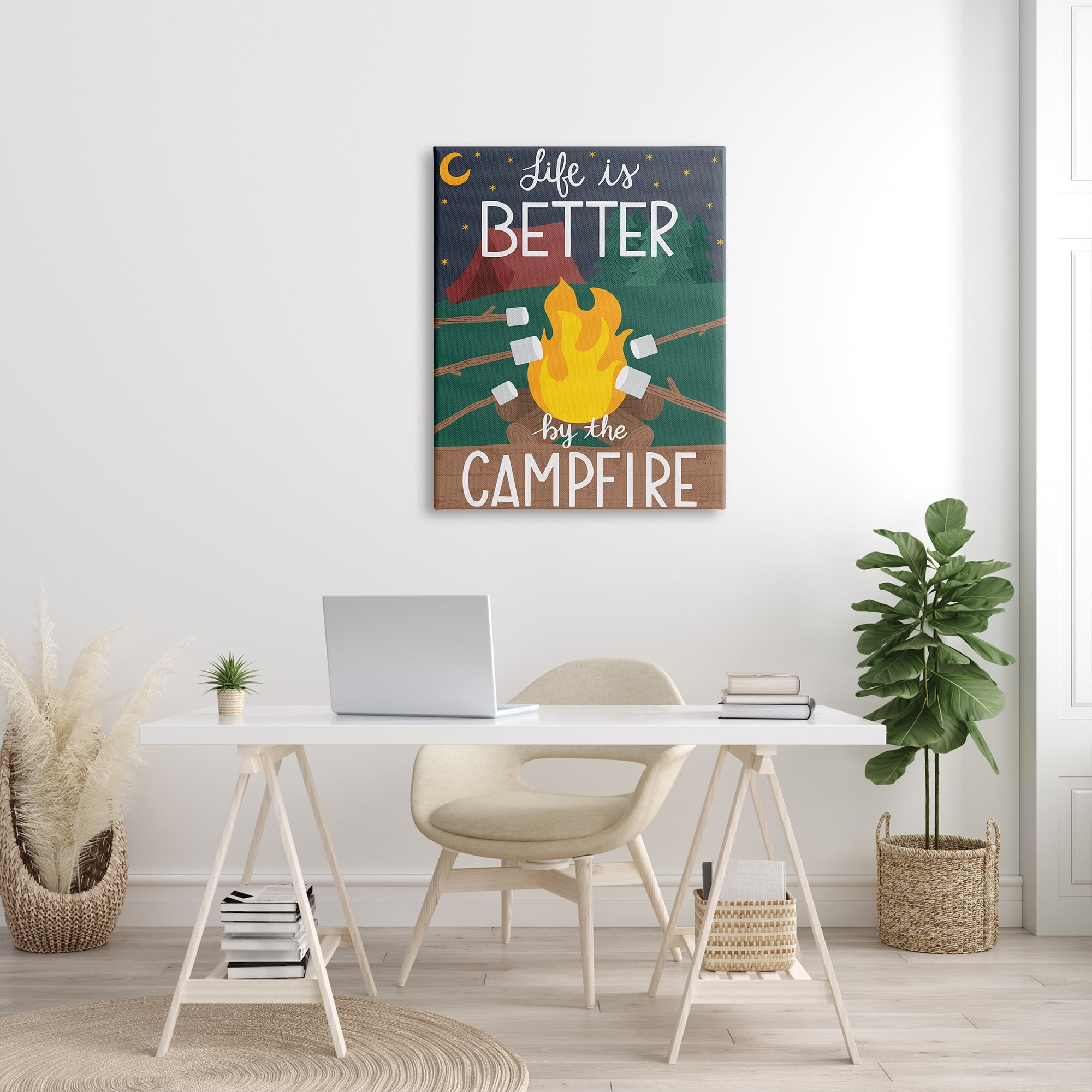 Stupell Industries Life's Better by Campfire Phrase Outdoor Summer Adventure Typography Painting Gallery Wrapped Canvas Print Wall Art, 30 x 40